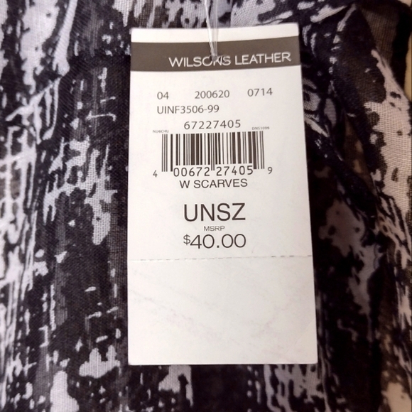 Wilsons Leather Infinity Scarf NWT Black White Abstract Lightweight 27x70 - Picture 5 of 6